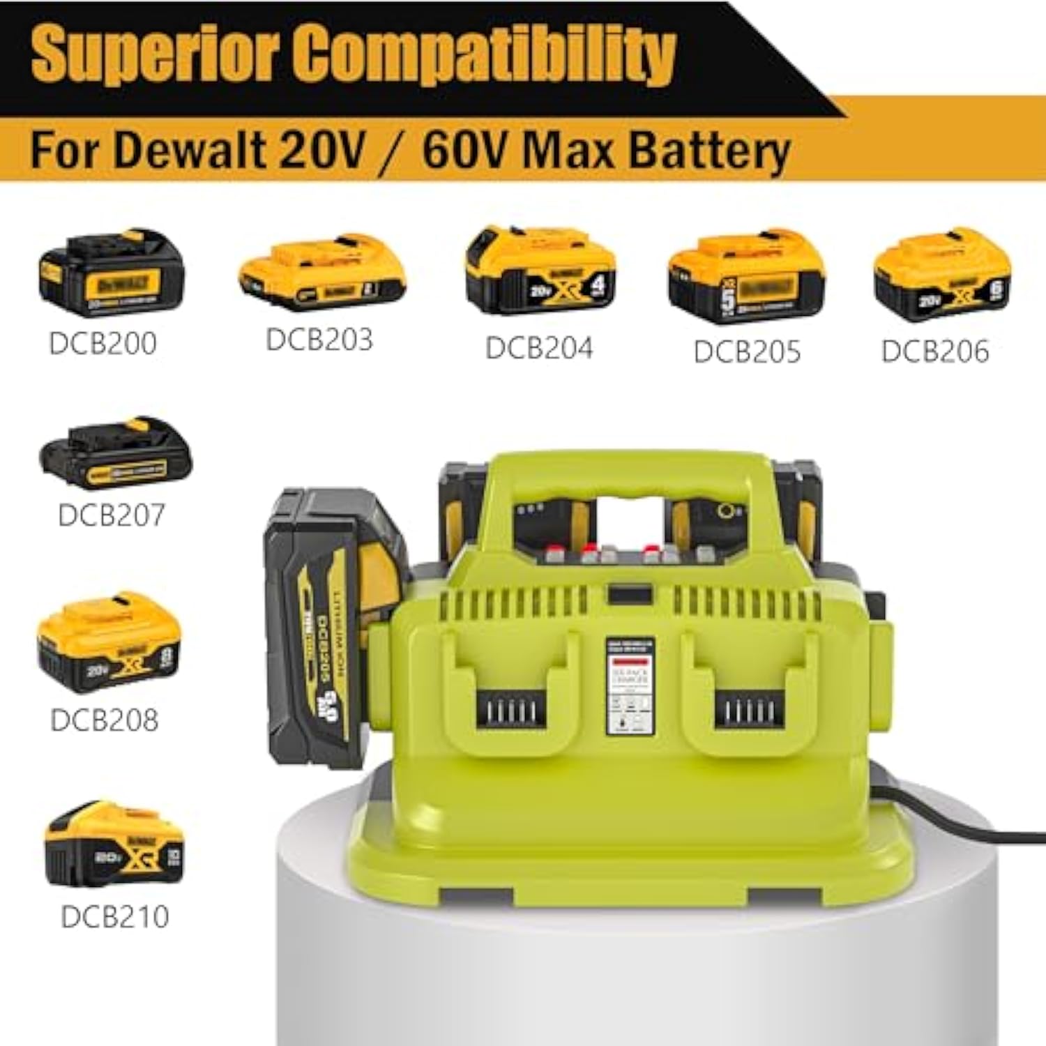 Replacement For Dewalt 20V Max Battery Charger, 6-Ports Multi Charger Station Compatible With Dewalt 20V/60V Flex Volt Batteries Dcb207 Dcb206 Dcb205 Dcb204 Dcb203 Dcb201 Dcb606 Dcb609 Dcb612
