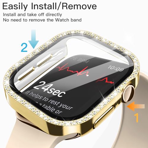 Bling Diamond Case with Screen Protector for  Watch Series 11/10 42mm, Overall Protective Cover, Built-in Tempered Glass Film High Sensitivity,