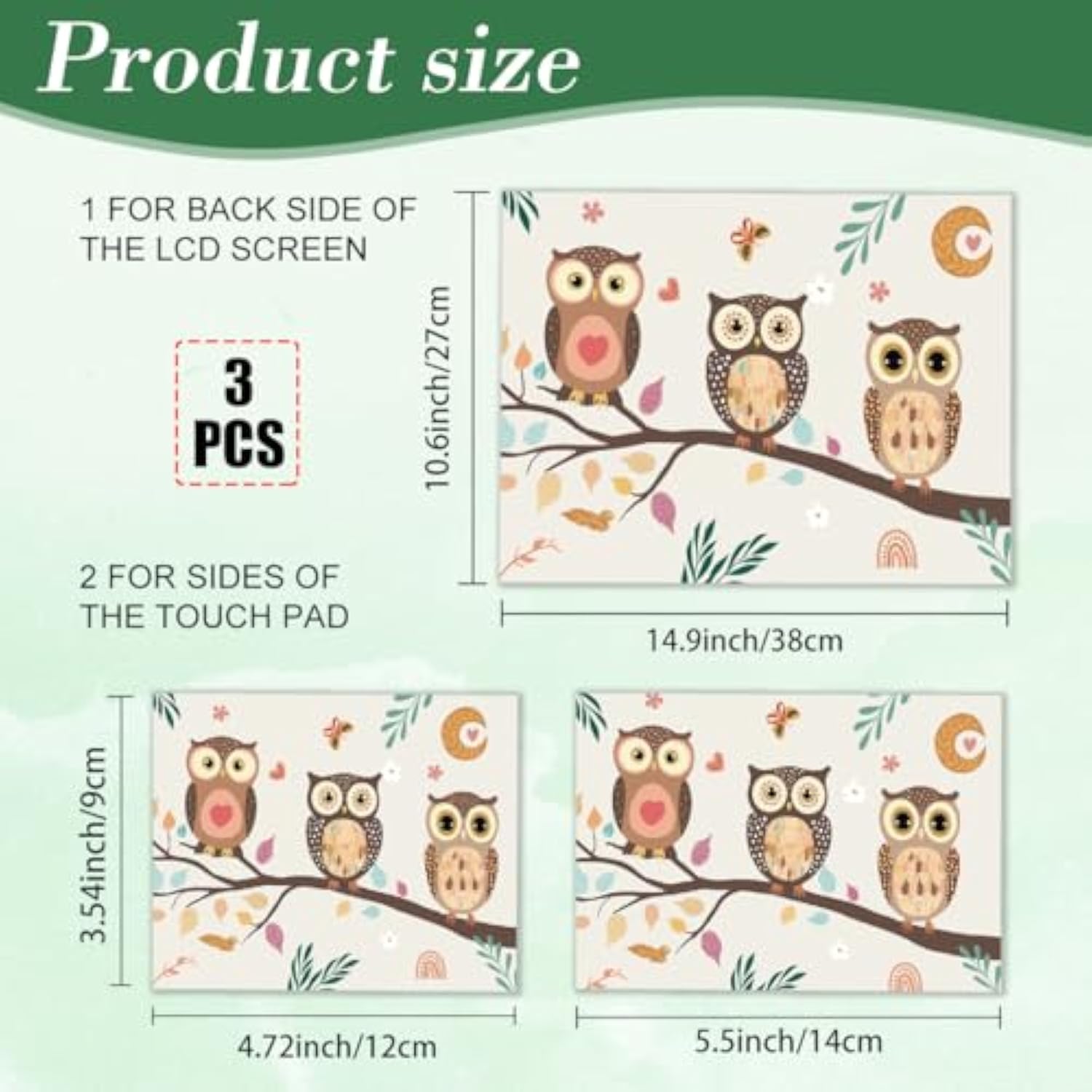 Cute Owl On The Branch Laptop Skin Sticker Decals Universal Vinyl Reusable Notebook Flower Leaves Decal Watercolor Bohemian Flower Leaves Protector Cover For 12" 13" 13.3" 14" 15 Inch Laptop