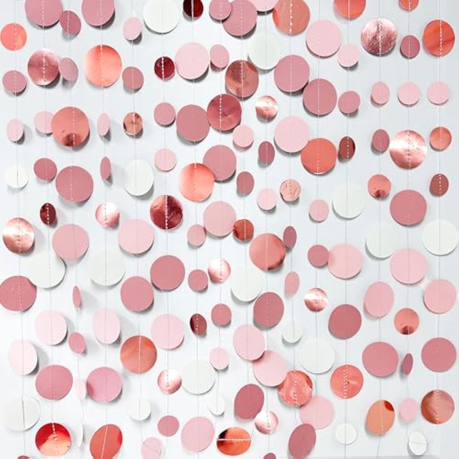 Rose Gold Party Decorations Dusty Pink Circle Dots Garland Blush Pink Hanging Paper Polka Dot Streamer For Birthday Wedding Bridal Shower Bachelorette Engagement Baby Shower Anniversary Party Supplies