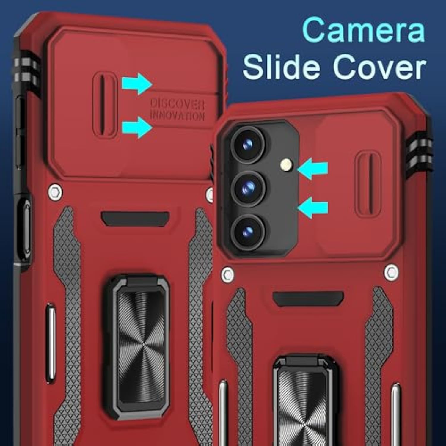 Case For Samsung Galaxy A16 5G With Slide Camera Cover+Screen Protector (1 Pack), Rotated Ring Kickstand Military Grade Shockproof Protective Cover-Red