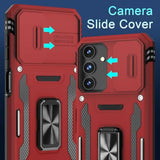 Case For Samsung Galaxy A16 5G With Slide Camera Cover+Screen Protector (1 Pack), Rotated Ring Kickstand Military Grade Shockproof Protective Cover-Red
