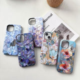 Purple Lotus Flower Case for iPhone 15, Aesthetic Cute Floral Phone Case for Women, Protective Hybrid 2-Layer Hard Shell Silicone Cover Durable Shockproof Phone Cover