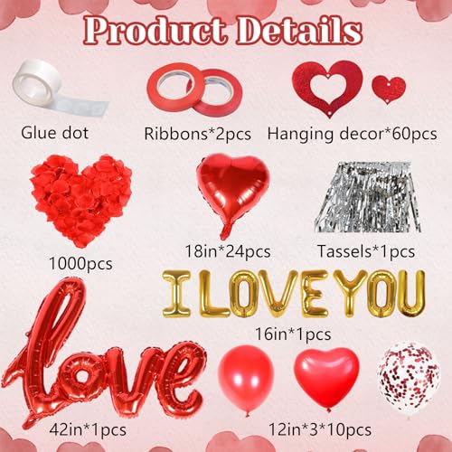 Red Valentines Day Decorations Set, Romantic Anniversary Decorations