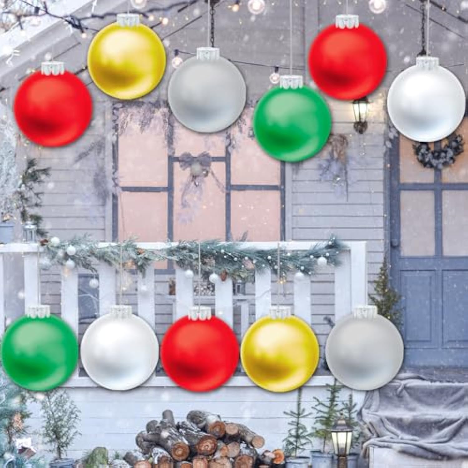 10 Pcs Outdoor Decorations, 11 Inch Inflatable Christmas Balls, Festive Ornaments For Front Door Yard, With Pump (Red, G