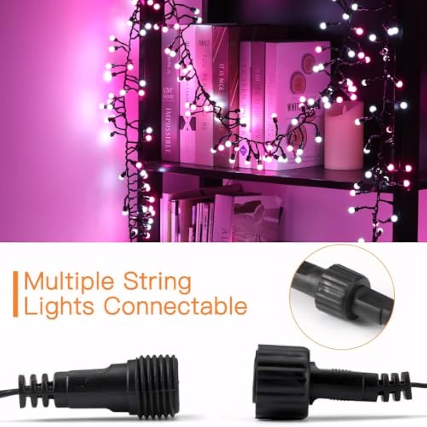 Cluster Christmas String Lights Pink &White, 400 Led 8 Twinkle Modes 13Ft Globe Fairy Lights For Xmas Tree Bedroom Indoo