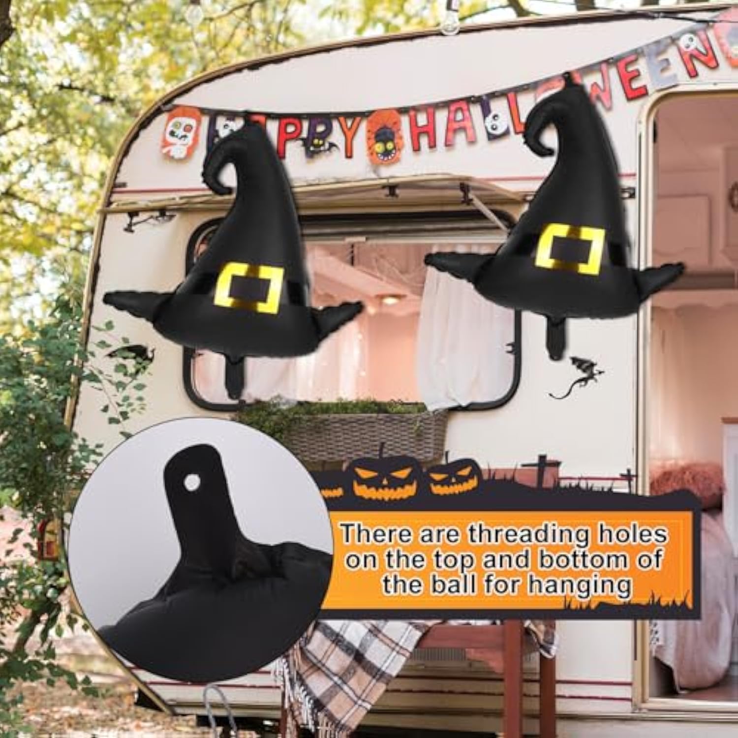 6pcs Witch Hat Balloons Black Foil Halloween Party Decorations for Kids Supplies