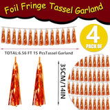4P Metallic Fringe Tassel Banner Garland Foil Tinsel Streamer Wall Hanging Curtain Backdrop Banner For Parade Floats, Halloween Decorations, Christmas Day, Fall, Thanksgiving Party Decoration(Orange)