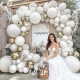 Double Stuffed White Gold Balloon Arch Clear Bobo Garland Kit Party Decorations