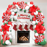 Christmas Balloon Arch kit with Red Green White Candy Cane Balloons Red Star Balloons for Holiday Christmas Party Decorations