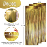 3 Pack Matte Gold Foil Fringe Backdrop 3.3x8.2ft Tinsel Streamers for Party