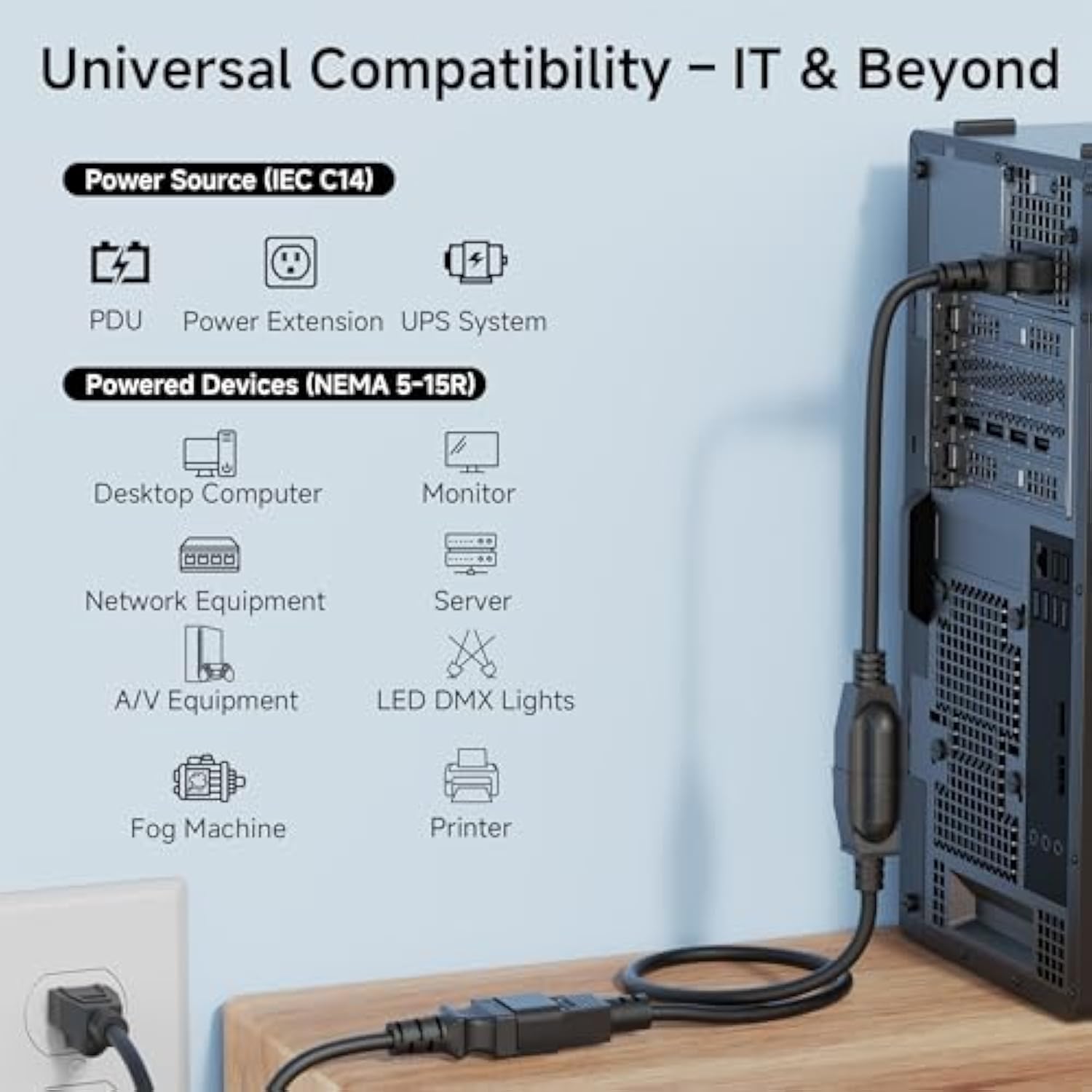 Cable Matters 2-Pack Computer Equipment to PDU Power Cord 3 ft, Power Cable (IEC C14 to NEMA 5-15R)