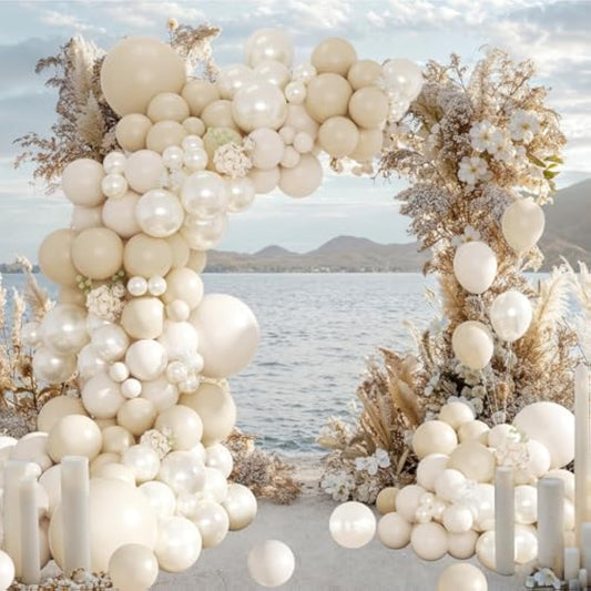Pearl White Balloon Garland Arch Kit 177Pcs Pink Bow Long Balloons Sand White Balloons Different Size For Wedding Bridal Coquette Birthday Baby Shower Engagement Bachelorette Party Decorations