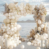 Pearl White Balloon Garland Arch Kit 177Pcs Pink Bow Long Balloons Sand White Balloons Different Size For Wedding Bridal Coquette Birthday Baby Shower Engagement Bachelorette Party Decorations