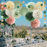 Sage Green Dusty Pink Tissue Paper Pom Poms Decorations Paper Lanterns Sage Green Dusty Pink Party Decorations Cicle Dots Garland For Bridal Shower Baby Shower Wedding Birthday Party Decorations