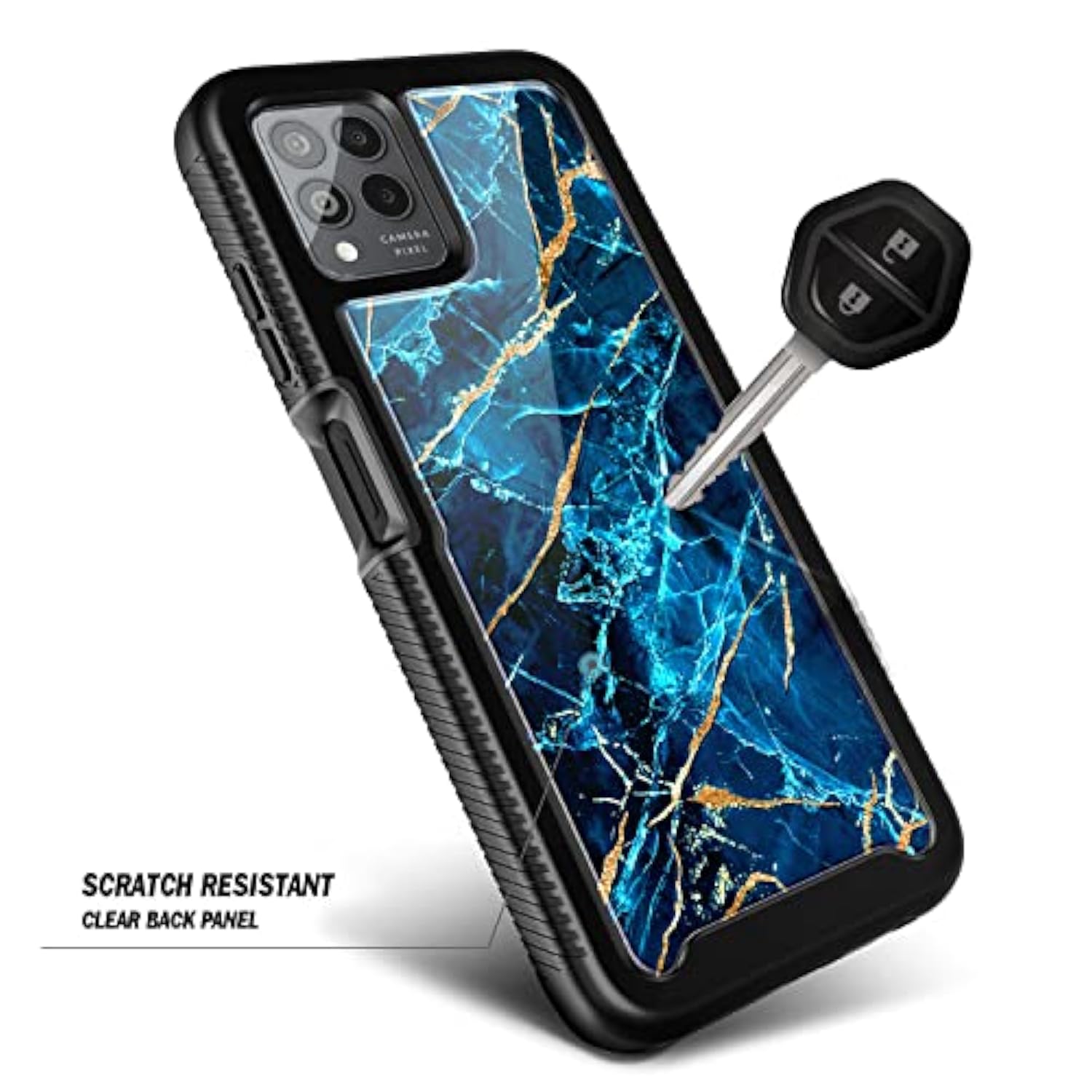 Designed For T-Mobile Revvl 6 Pro Phone Case, Revvl 6X Pro 5G Case With [Built-In Screen Protector], Full-Body Shockproof Protective Rugged Bumper Cover (Marble Design Sapphire)