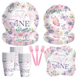 120pcs Butterfly 1st Birthday Set with Plates, Napkins, Cups & Forks for 24 Guests