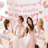 Farewell Party Decorations The Beginning Of A New Chapter Going Away We Will Miss You Theme Balloons Banner, Rose Gold Retirement Graduation Party Supplies For Women Girls