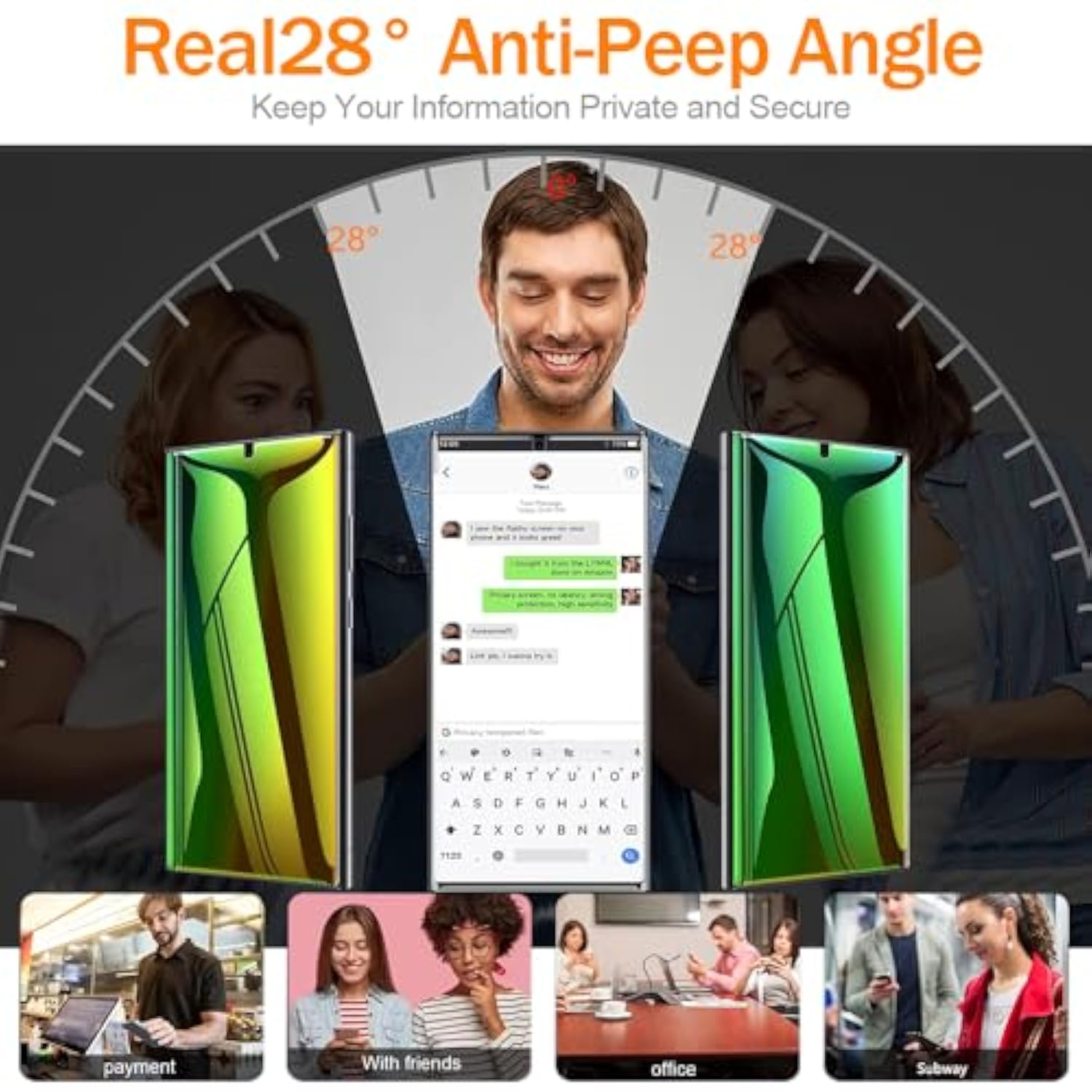 For [Samsung Galaxy S24 Ultra] Privacy Screen Protector + Camera Lens Protector, Gradient Color Anti-Spy Anti-Blue Light Full Cover Flexible Film [Not Glass], [1S Fingerprint Unlock]