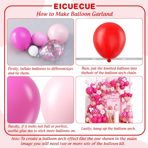 Valentines Day Balloons Garland Arch Kit -171Pcs Different Size Hot Pink and Pink with Heart Metallic Rose Gold White Balloon for Valentine's Day Galentine's Day Anniversary Party Decorations