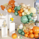141Pcs Sage Green Orange Balloon Arch Kit Yellow White for Birthday Wedding Baby Shower