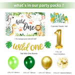 Wild One Birthday Decorations - Jungle Theme Party Supplies Tableware Includes Plates, Cup, Napkin, Balloon, Backdrop, Tablecloth, Straw, Cutlery, Banner, Safari Theme 1St Birthday Decorations