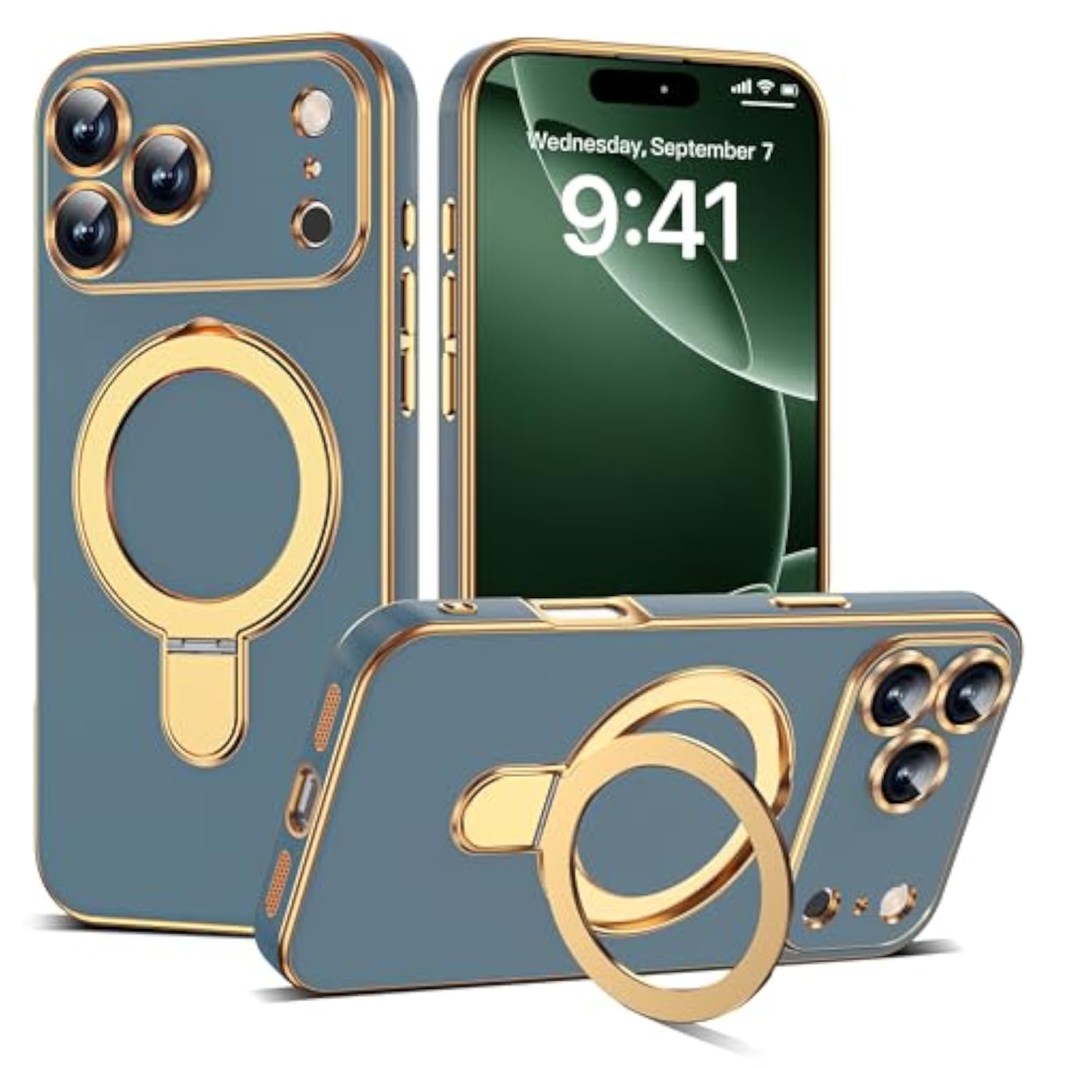 Grey Blue Plating Phone Case for iPhone 17 Pro with 6.3" Stand
