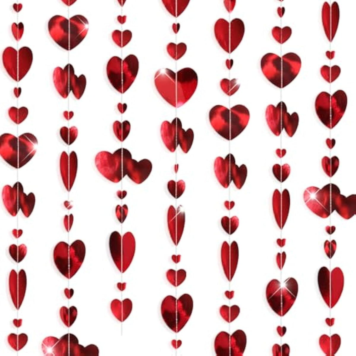 Valentines Hearts Garland No Diy 144 Red Heart Garland Pre-Strung Heart Streamer Banner Heart Banner For Valentine Anniversary Wedding Decorations