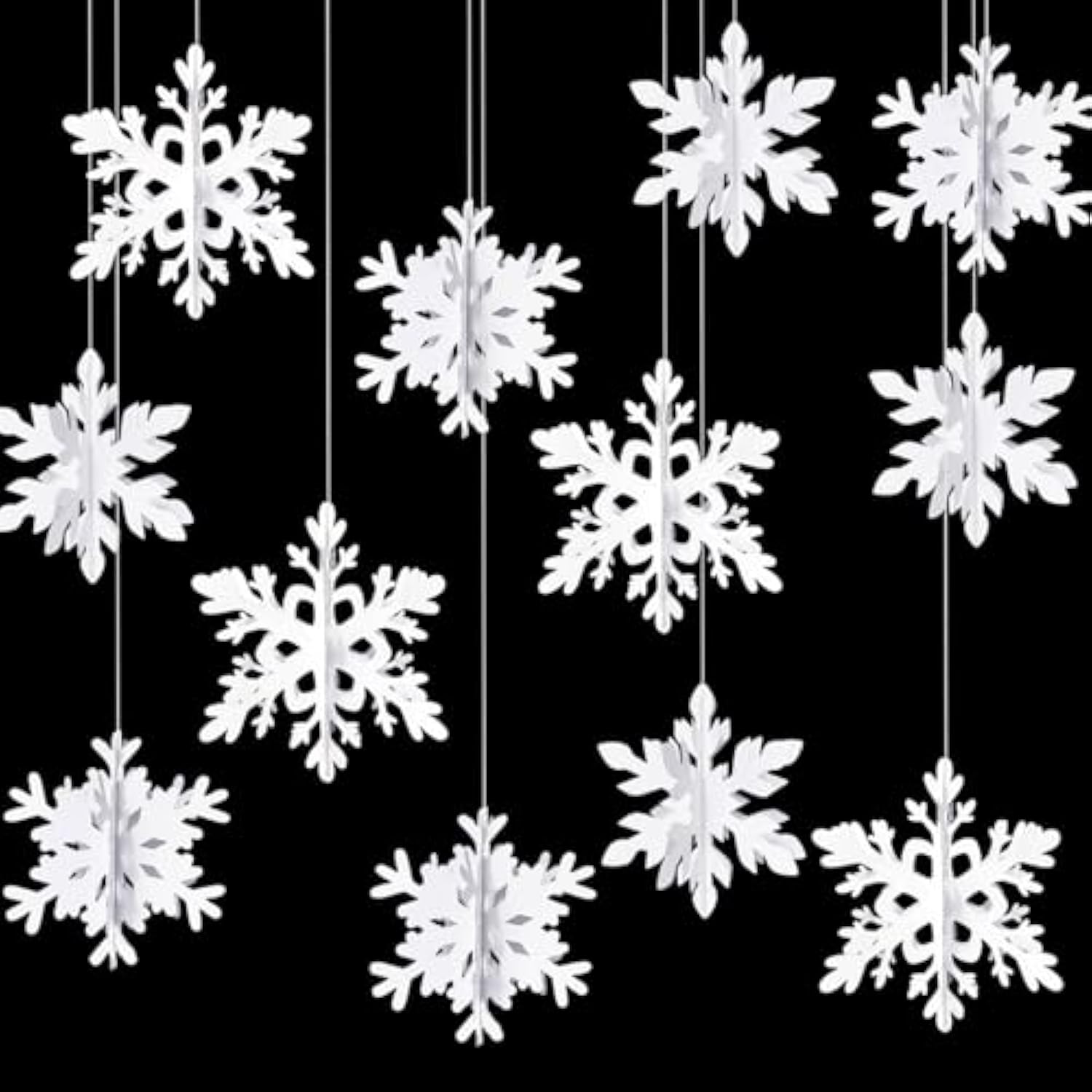 Snowflake Snow-White Christmas Party-Decorations Garland - 12Pcs 3D Winter Wonderland Frozen Hanging Streamers Banner,Baby Bridal Shower Birthday Wedding Classroom Decor Supplies