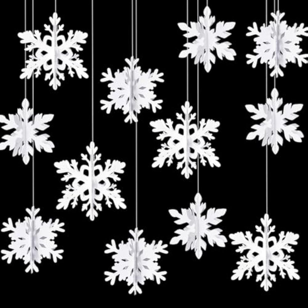 Snowflake Snow-White Christmas Party-Decorations Garland - 12Pcs 3D Winter Wonderland Frozen Hanging Streamers Banner,Baby Bridal Shower Birthday Wedding Classroom Decor Supplies