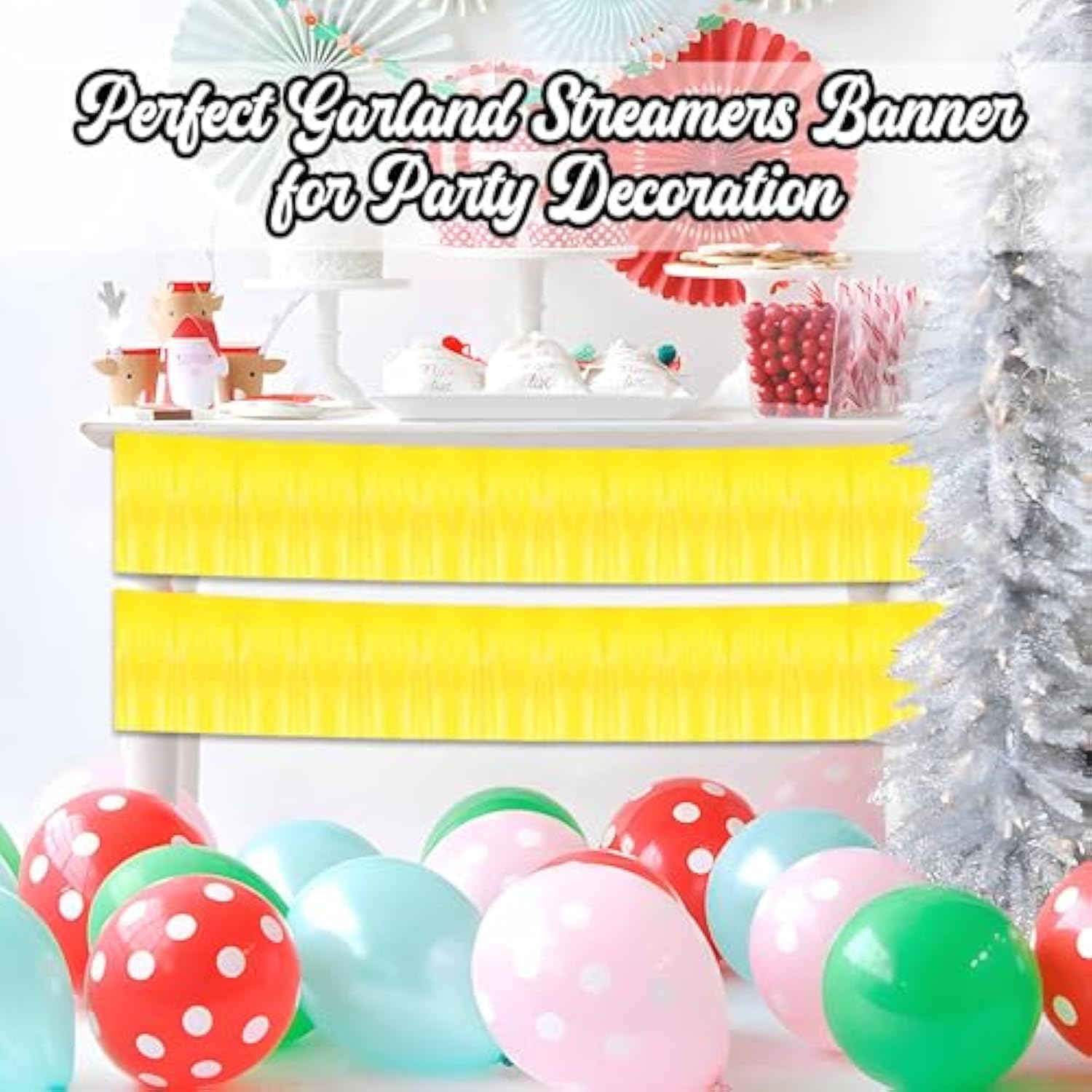 6 Pack 10 Ft Macaron Yellow Foil Fringe Garland Metallic Streamers Tinsel Banner Wall Hanging Garland Backdrop For Parade Floats, Halloween, Christmas, Thanksgiving, New Year Party Decorations