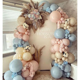 Gender Reveal Balloon Arch Garland Kit, 140Pcs Dusty Pink Misty Blue White Sand Nude Balloons For Boho Neutral Baby Shower Boy Or Girl Gender Reveal Birthday Bear Theme Party Decorations