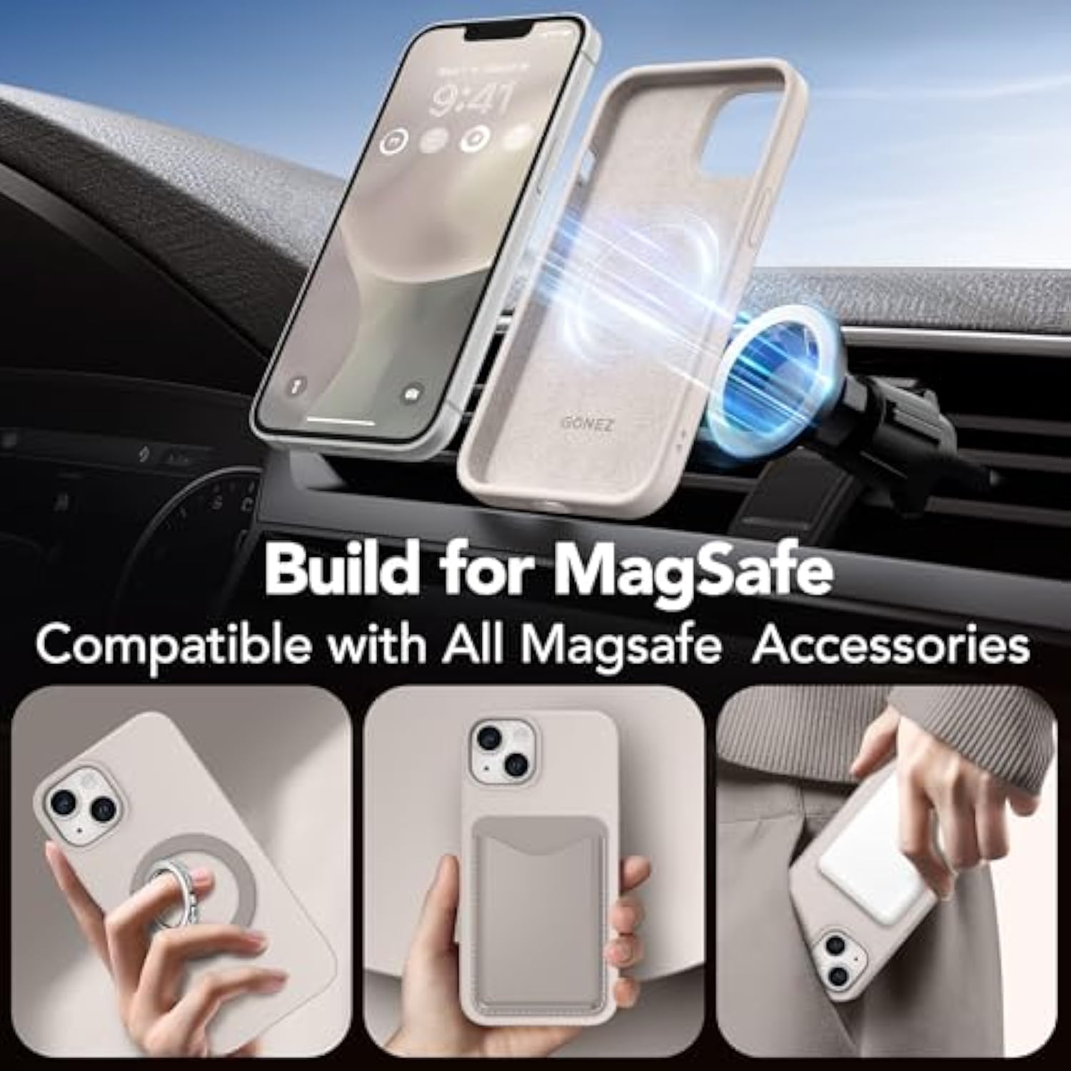 Magnetic iPhone 14 Case with MagSafe Screen Camera Protector Shockproof Stone