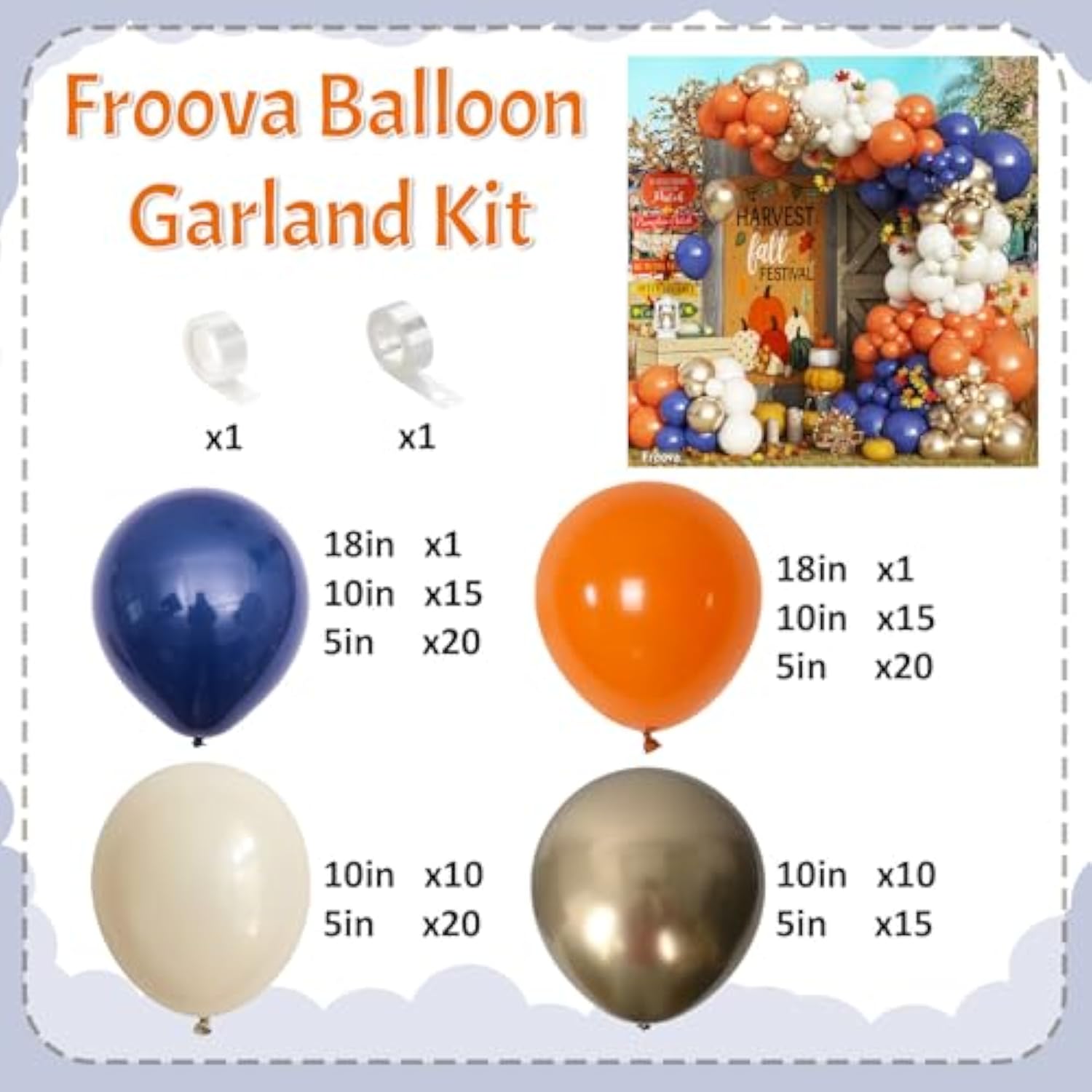 Fall Balloon Arch Kit: Burnt Orange, Navy, Gold Party Garland (129pcs)
