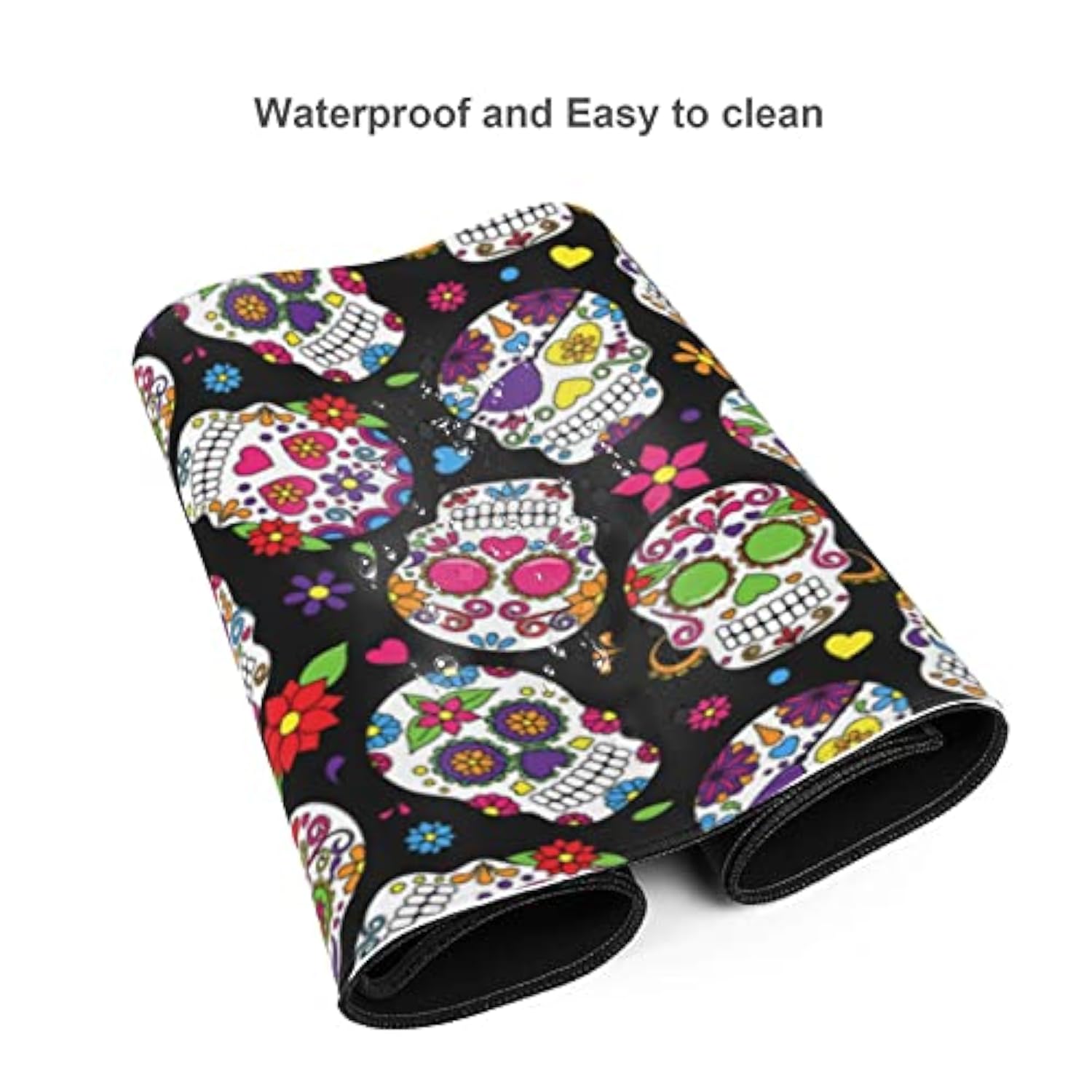 Laptop Mouse Pad Mexican Floral Sugar Skulls Desk Mat With Stitched Edges 31.5X 11.8 Inch Non-Slip Large Keyboard Rubber Writing Table Mat For Office Home
