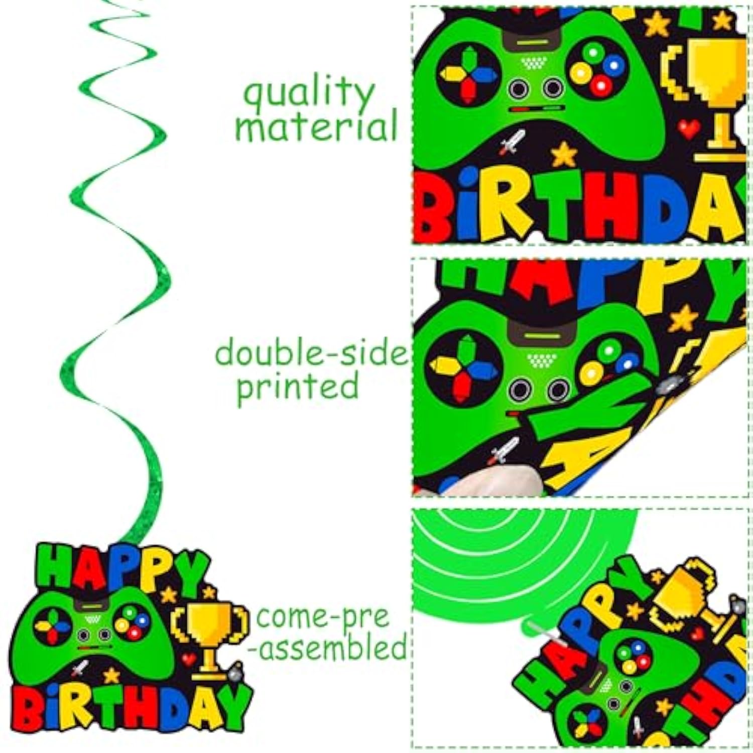 Green Video Game Hanging Swirls 20Pcs Gamer Birthday Party Decorations Game On Birthday Hanging Decoraiton Gaming Ceiling Streamers For Game Level Up Party Supplies