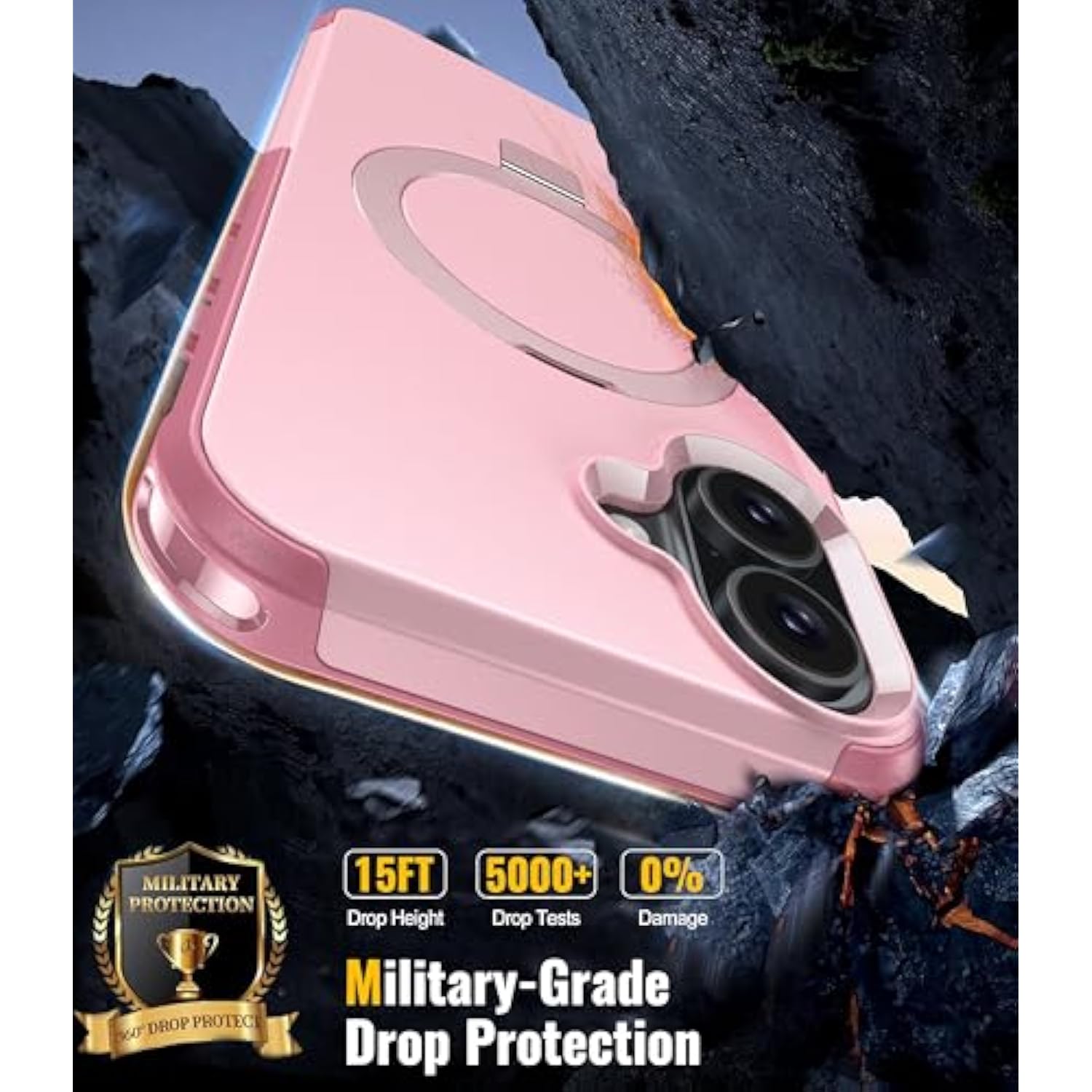 Magnetic For Iphone 16 Plus Case Compatible With Magsafe [Foldable Invisible Stand][Tempered Glass Screen Protector & Camera Lens Protector] 15Ft Military Dropproof Phone Case (Pink)