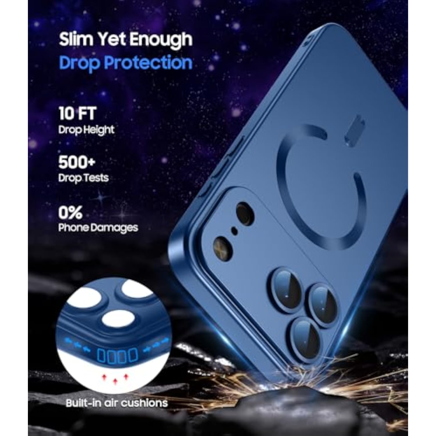 Magnetic Case for iPhone 17 Pro Max, MagSafe Compatible, Built-in Camera Lens Protector, Slim Thin Soft Silicone Bumper Shockproof Metallic Luster Phone Case, Blue