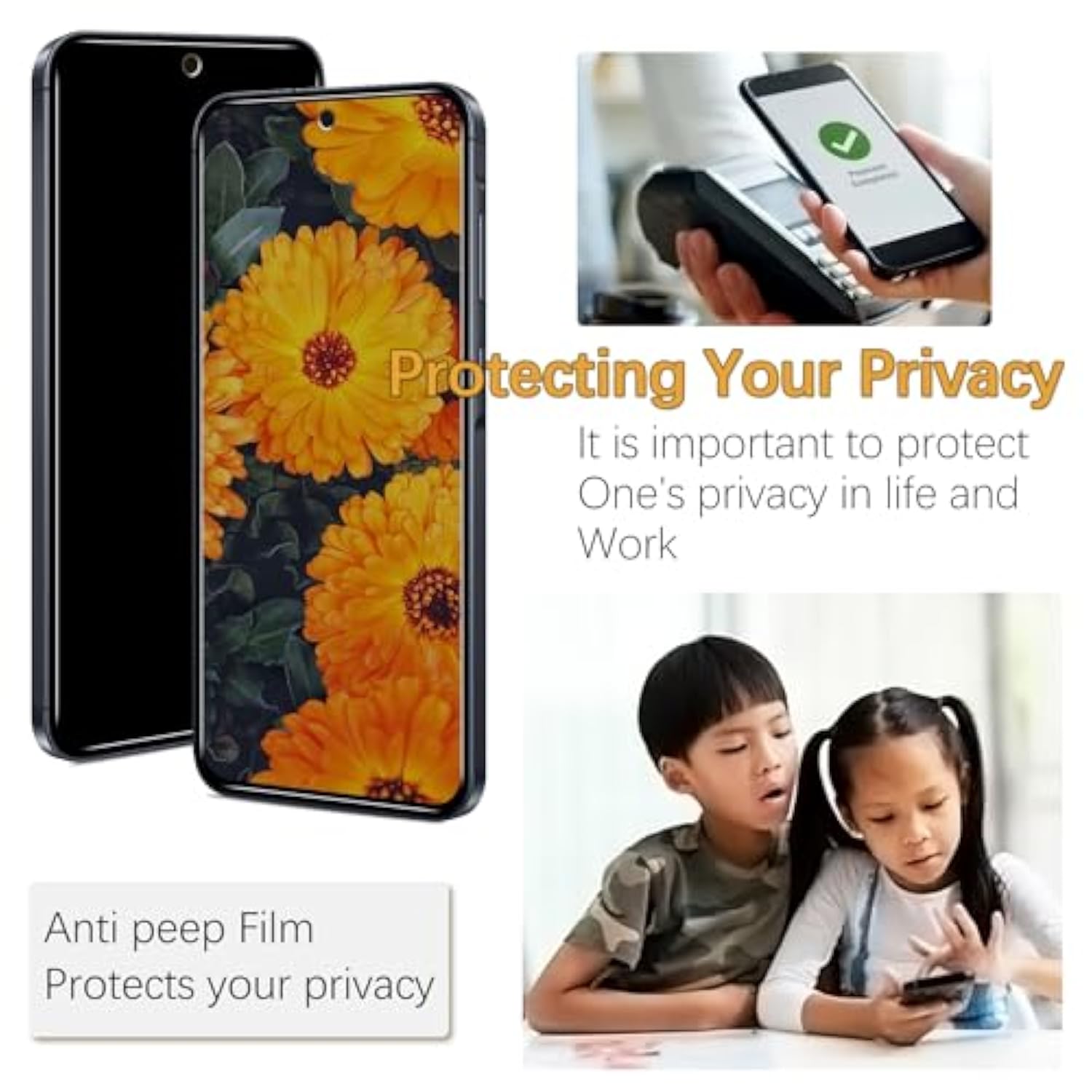 [3 Pack] Privacy Screen Protector For Samsung Galaxy A55 5G, Anti Scratch, 9H Hardness, Ultra Resistant, Bubble Free, Case Friendly, Easy Installation- Black