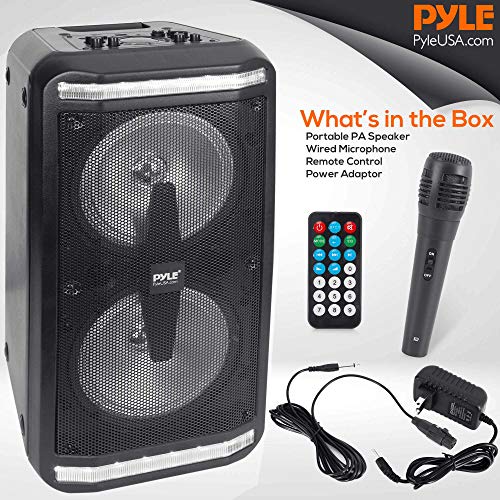 Bluetooth Speaker & Microphone System - Portable Stereo Karaoke Speaker with Wired Mic, Built-in LED Lights, MP3/USB, FM Radio (6.5 Subwoofers, 500