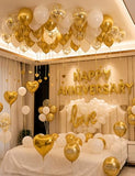 Happy Anniversary Decorations, Gold White Balloons, Heart Balloons