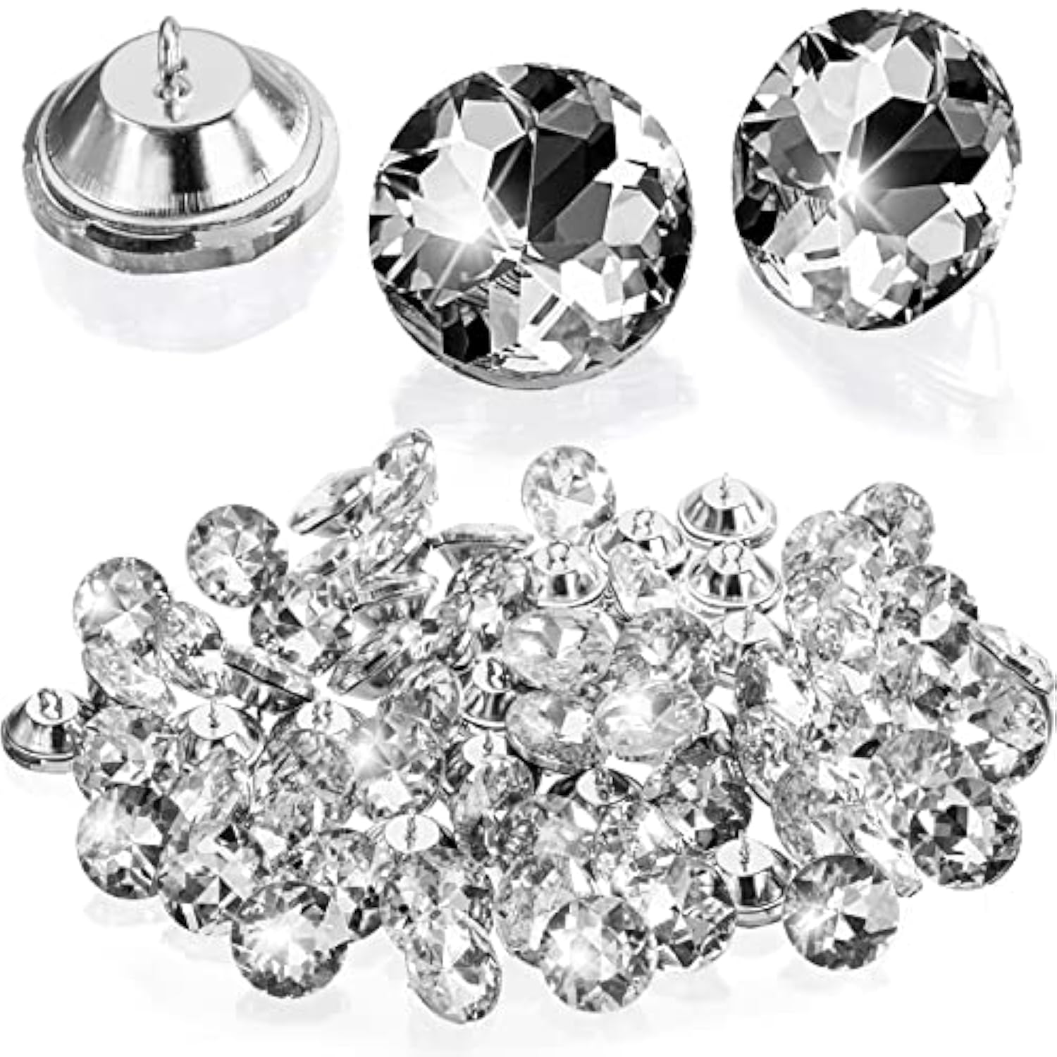 150 Pcs Rhinestone Round Buttons, 1" Crystal Upholstery Button With Me
