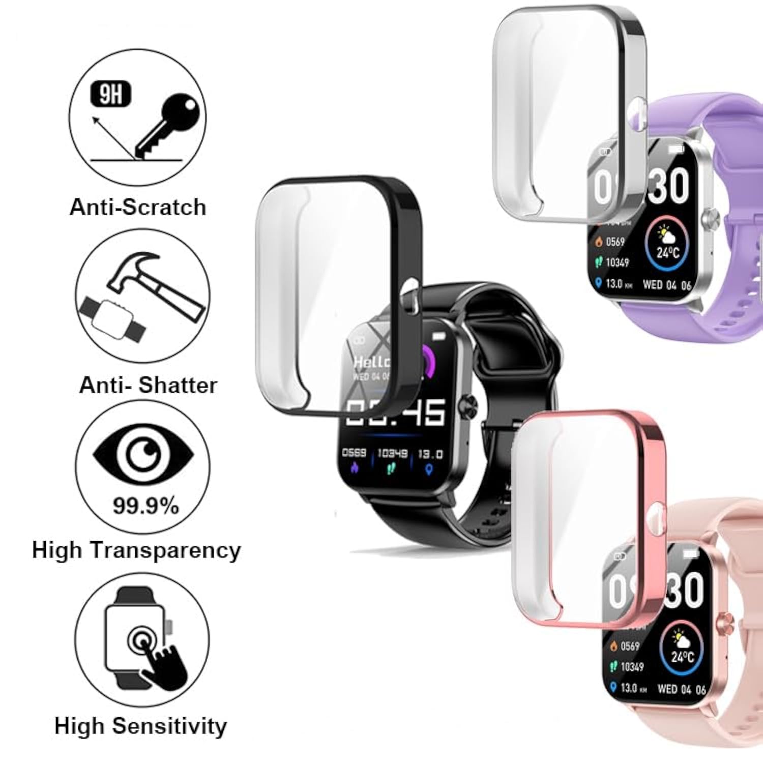 Watch Cases Compatible With Qonbink L70 1.85” Smart Watch, Tpu Case With Screen Protector, Protecting Watch Body & Screen
