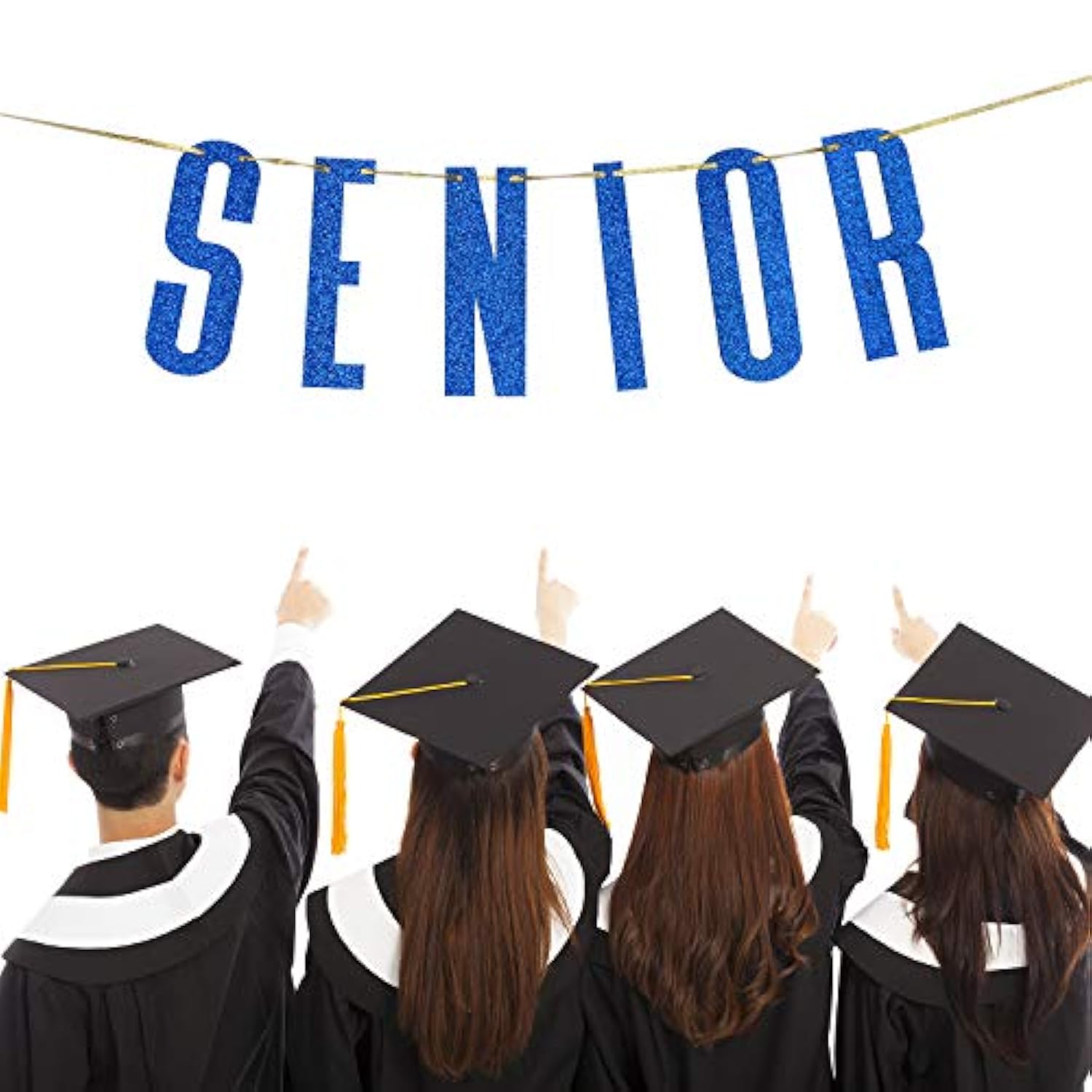 Navy Blue Glitter Senior Banner Congrats Grad Graduation Party Bunting Decor