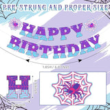 Ghost Spider Theme Birthday Banner Decorations Pre-Strung Purple Spider Web Happy Birthday Banner Flags Sign Purple Blue Pink Cartoon Backdrop Party Supplies Favors