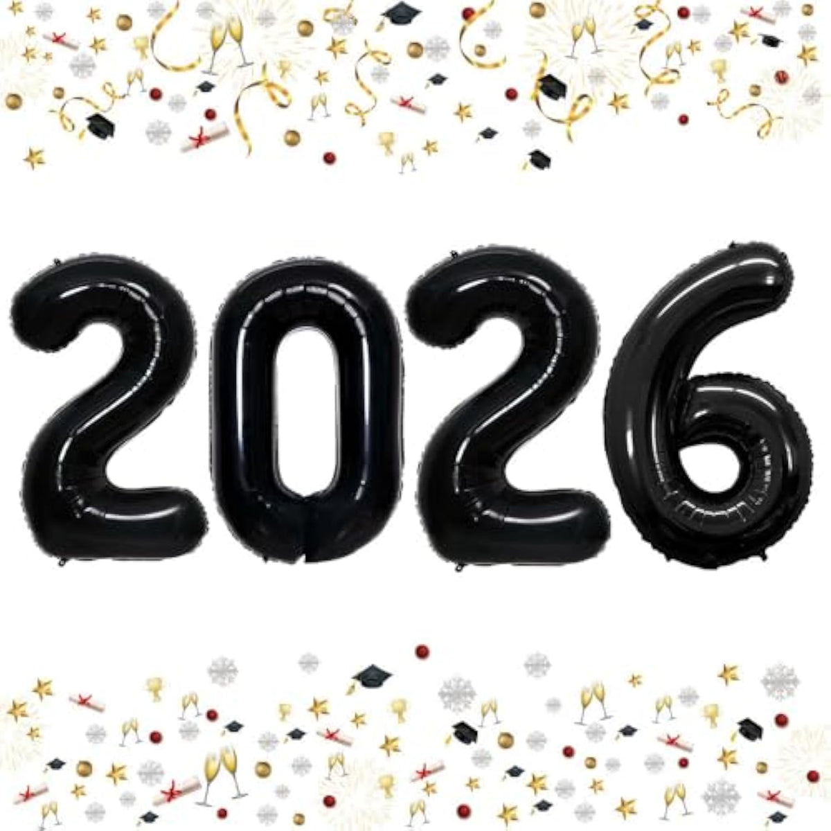 42Inch Black Foil Number Balloons 2026 New Year Party Graduation Decor