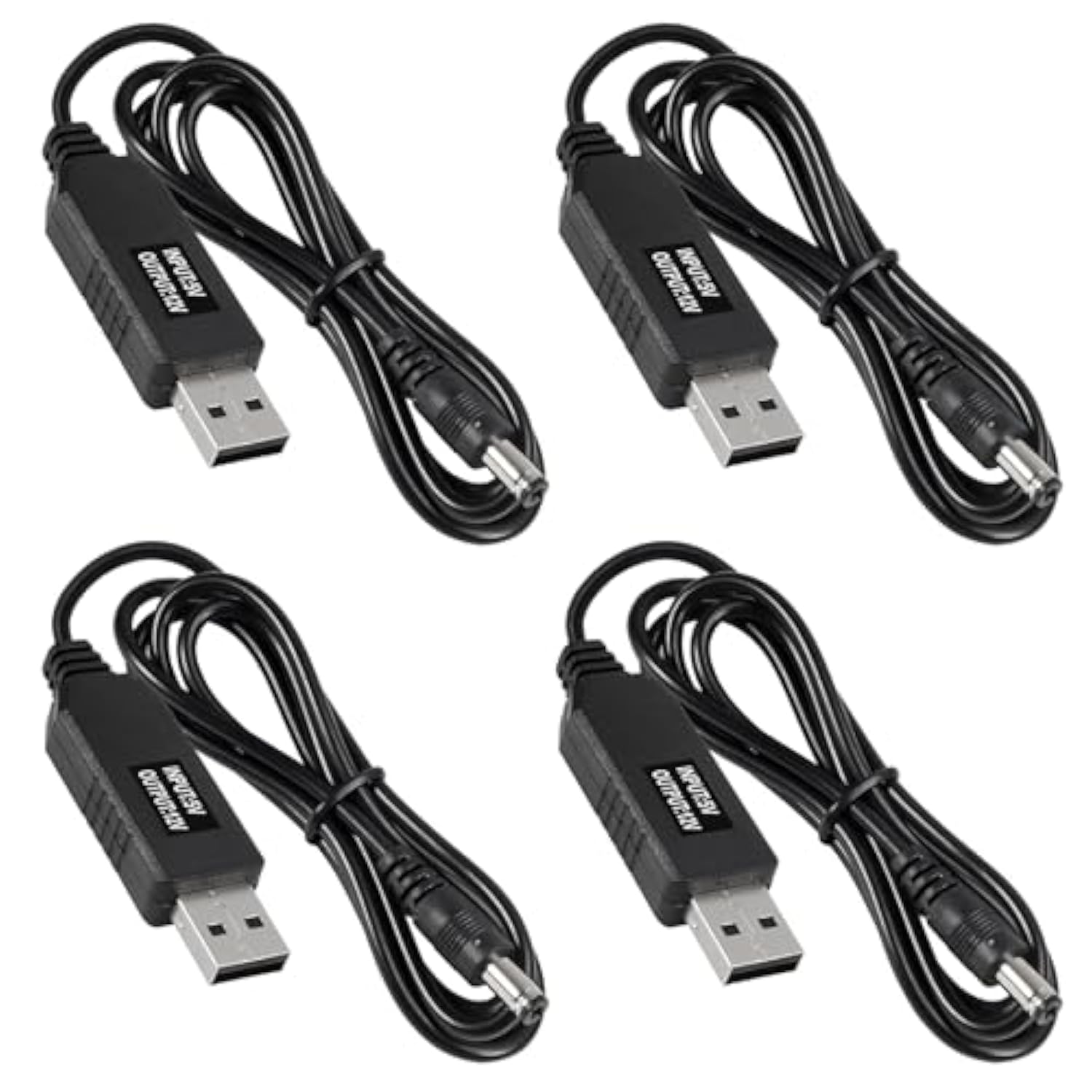 4Pcs Dc 5V To Dc 12V Usb Voltage Step Up Converter Cable Power Supply Usb Cable With 5.5X2.1Mm Dc Connect Male 1M For Wifi Router Mini Fan Speaker 3.2Ft