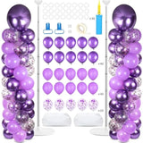 2 Sets Purple Balloon Column Stand Kit With 100 Balloons Lavender Adjustable Balloon Tower Stand With Bases For Floor Purple Confetti Balloon Column Kit For Christmas Birthday Holiday New Year