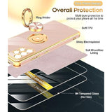 For Samsung A52 Phone Case: With Tempered Glass Screen Protector [2 Pack] 360° Rotatable Ring Holder Magnetic Kickstand, Plating Rose Gold Edge For Galaxy A52 5G Phone Case, Pink