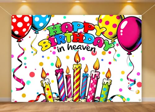 Happy Birthday in Heaven Backdrop Funeral Remembrance Party Decorations Condolence Memorial Background Banner for Church Cemetery